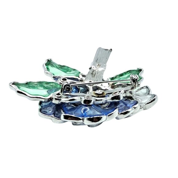 Vintage Coro Floral Brooch Gripoix Pilque A Jour Poured Stained Glass Purple Blu - Picture 10 of 12